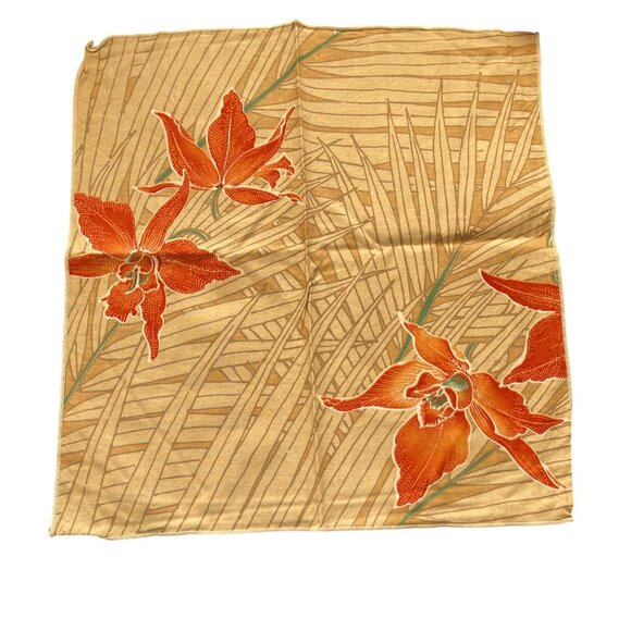 VTG Fabric Dinner Napkins Lily Orange Red Tan Green READ Square 16" - Picture 3 of 4